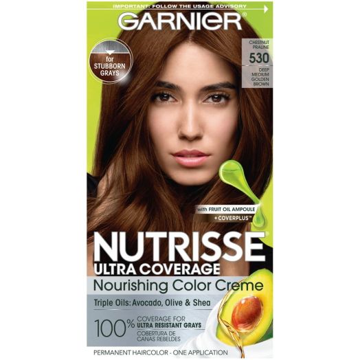 Garnier Nutrisse Ultra Coverage Nourishing Hair Color Creme, Deep Medium Golden Brown (Chestnut Praline) 530, 1 Kit