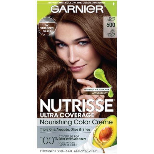 Garnier Nutrisse Ultra Coverage Nourishing Hair Color Creme, Deep Light Natural Brown (Spiced Hazelnut) 600, 1 Kit