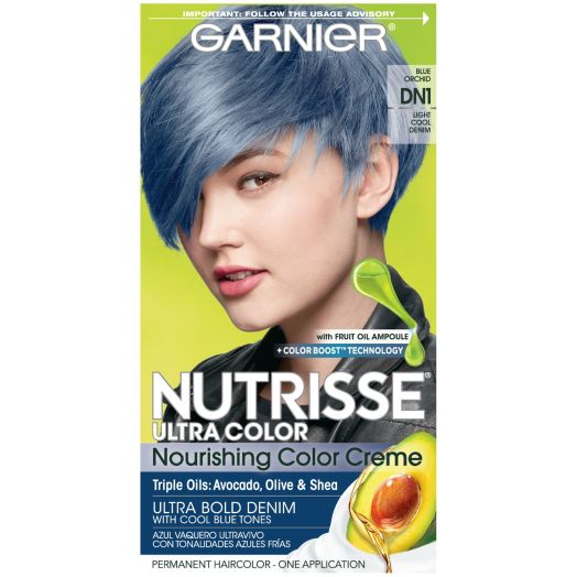 Garnier Nutrisse Ultra Nourishing Bold Permanent Hair Color Creme, DN1 Light Cool Denim, 1 Kit