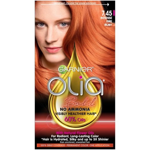 Garnier Olia Oil Powered Permanent Hair Color, 7.45 Intense Fire Ruby, 1 Kit
