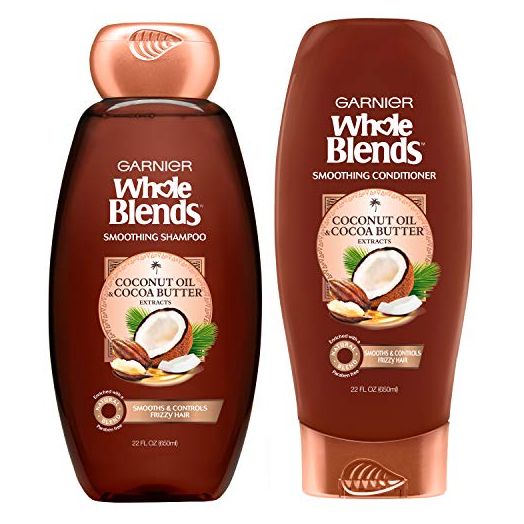 Garnier Hair Care Whole Blends Smoothing Coconut Oil and Cocoa Butter Extracts Shampoo and Conditioner, For Frizzy Hair, 22 Fl Oz, 1 Kit