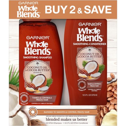Garnier Whole Blends Smoothing Shampoo and Conditioner Set with Coconut Oil, 12.5 fl oz