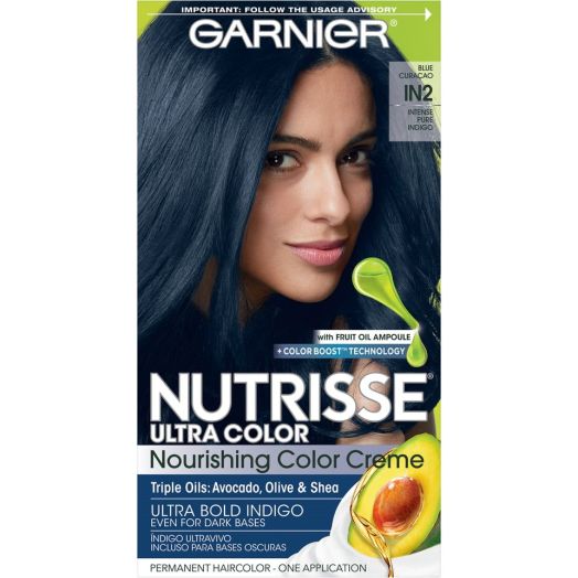 Garnier Nutrisse Ultra Nourishing Bold Permanent Hair Color Creme, Blue Curacao IN2, 1 Kit