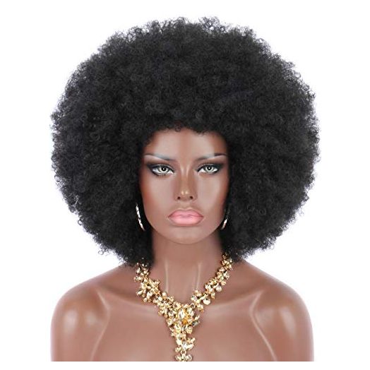Kalyss 16" Women's Short Afro Kinky Curly Synthetic Hair Wigs, Black