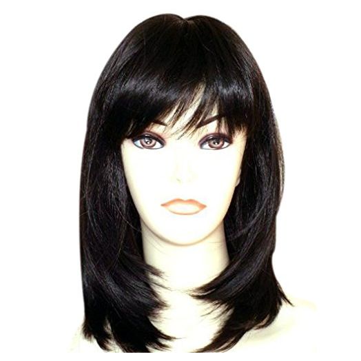Kalyss Black Wigs with Hair Bangs Medium Long Straight Layered Synthetic Hair Wigs for Women