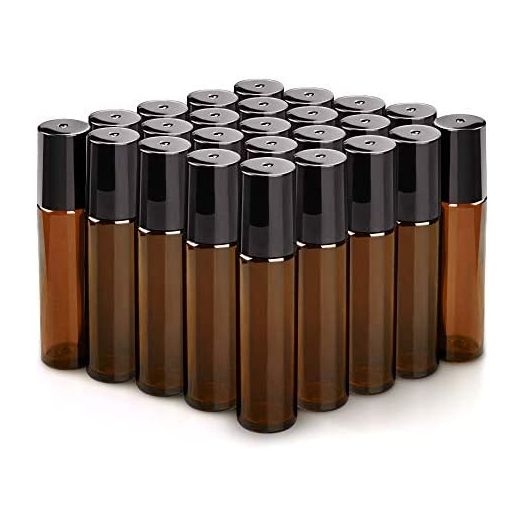sungwoo Essential Oil Roller Bottles, 10ml Amber Glass Roller Bottles with Stainless Steel Roller (25 Pack)