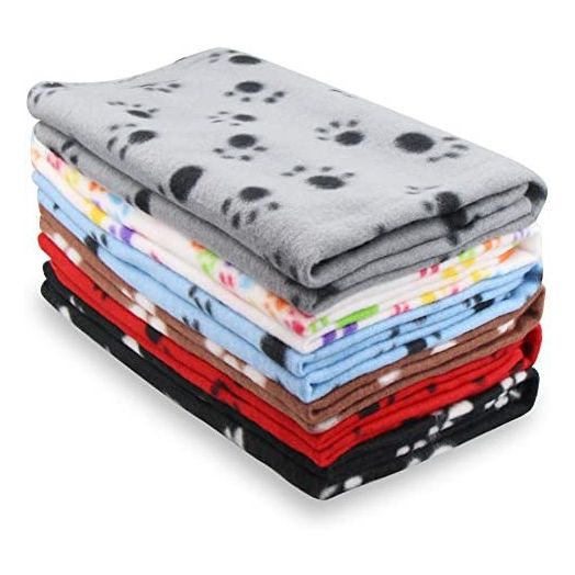 Eagmak Cute Dog Cat Fleece Blankets with Paw Prints for Kitten Puppy and Small Animals Pack of 6 (Black, Brown, Blue, Grey, red and White)
