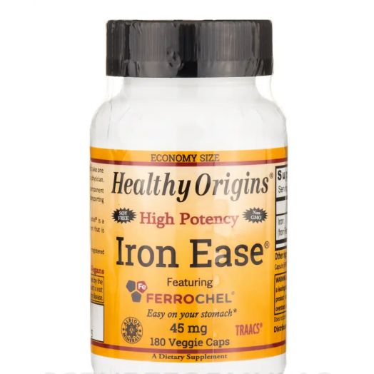 Healthy Origins Iron Ease featuring Ferrochel 45 mg - 180 Veggie Caps