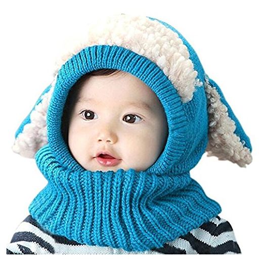 Baby Girls Boys Winter Hat Scarf Earflap Hood Scarves Caps (Blue)