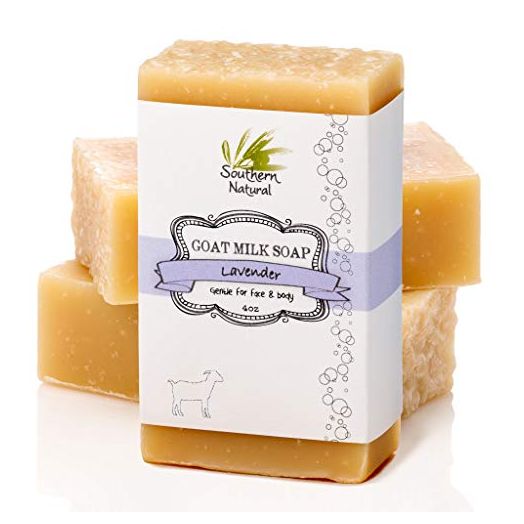 Southern Natural Goat Milk Soap Bar (Lavender 3 Pack) For Eczema, Psoriasis & Dry Sensitive Skin. All Natural Soap For Women, Men, Kids & Baby. Handmade In USA (Each Bar 4-4.5 oz)