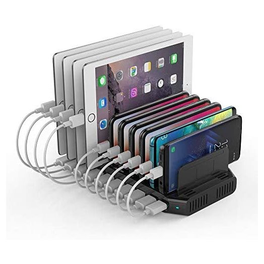 Alxum 60W 10 Port USB Charging Station Multiple Charger Station, USB Organizer Stand for iPad, iPhone Xs Max, X, 8 Plus, Samsung Galaxy, Google Pixel, LG stylo, Black