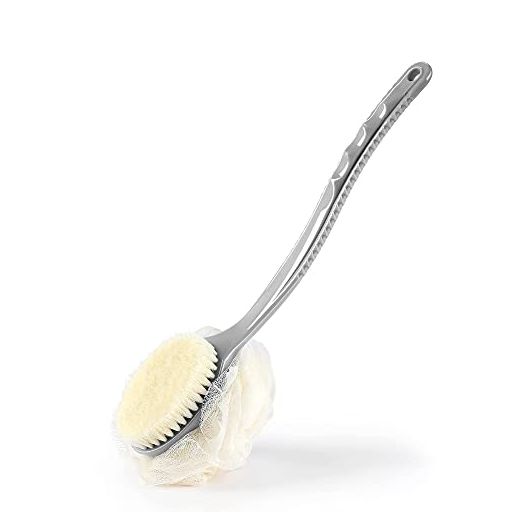 HONOMA Shower Body Brush with Bristles and Loofah, Curved Long Handle