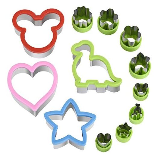 Hhyn Sandwich Cutters Set for Kids, Mickey Mouse, Dinosaur, Star, Heart Shapes and Mini Vegetable Fruit Cookie Cutters Food Mold for Holiday and Party