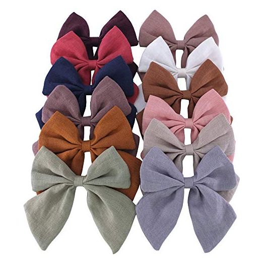Original Linen Bow Hair Clips Baby Girls Women Large Sailor Bows Kids Baby and Mom Hair Bow Alligator Clips White Navy Pink Neutral Bow