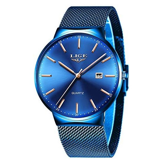 LIGE Mens Watches Minimalist Fashion Sports Waterproof Stainless Steel Mesh Wrist Watches Business Dress with Auto Date Japan Movement Quartz Watches