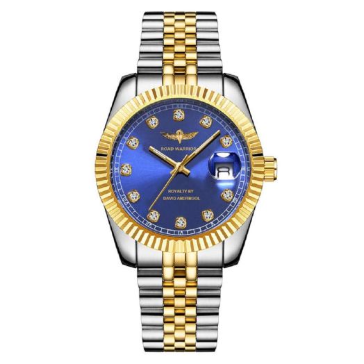 ROAD WARRIOR Men's Watches Reloj para Hombre Gold Watches Luxury Analog Quartz, Calendar Display Sapphire Crystal with Stainless Steel Band Datejust Day Date.