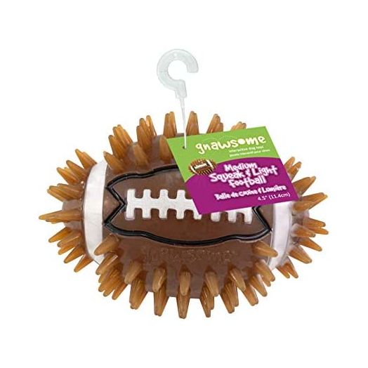 Gnawsome 4.5" Spiky Squeak & Light Football for Dogs - Durable, Rubber Bouncy Puppy Fetch & Chew Toy for Your Pet, Colors Will Vary