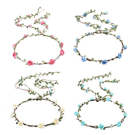 Whaline 4 Pcs Flower Crown Floral Wreath Headband, Bohemian Style Headdress