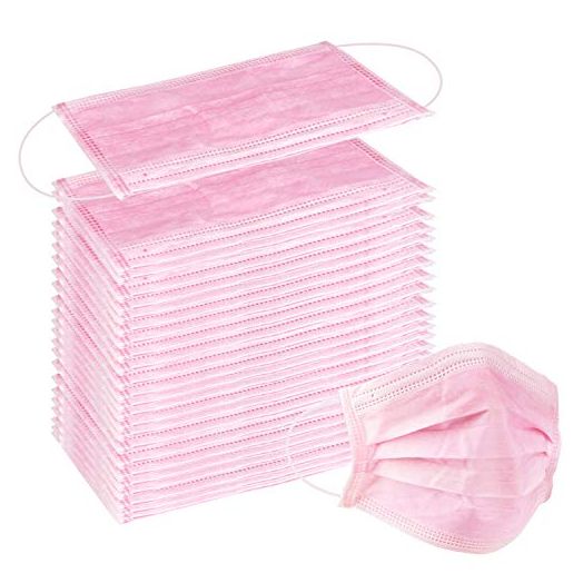 Wecolor 100 Pcs Disposable 3 Ply Earloop Face Masks, Suitable for Home, School, Office and Outdoors (Pink)