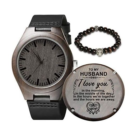 Personalized Father's Day Wooden Watches Gift for Dad Man- Customized Handmade Wood Watch with Stainless Steel Strap - Graduation Valentines Anniversary Christmas for Men