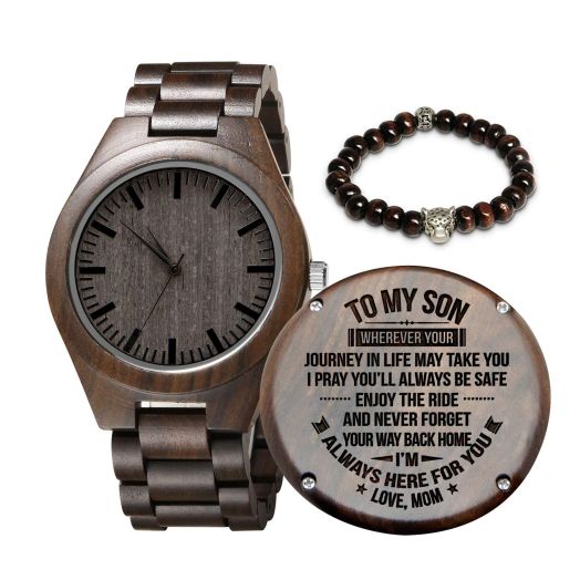 K KENON Engraved Wooden Watch for Son, Personalized Wood Watch Anniversary Christmas Father Day for Son Husband Dad (Mom to Son)