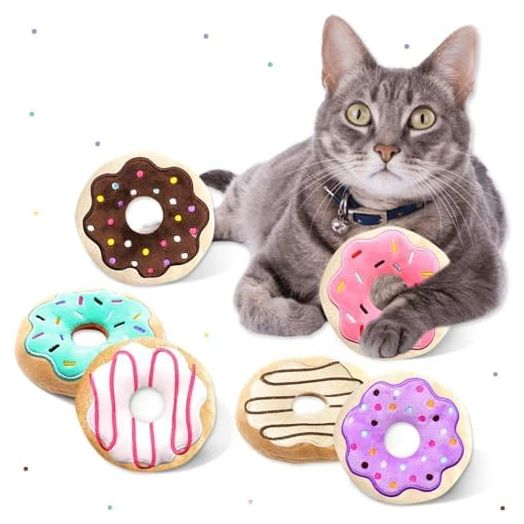 6 Pack Donut Cat Catnip Toys Kitten Chew Knickknack Sprinkles Interactive Pillows Teeth Grinding Catmint Plush Plaything Kitty Birthday Ideas Supplies 4 Inches