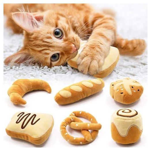 Bread Catnip Toys Cat Toys for Indoor Cats Interactive Toys for Cat Lover Gifts Kitten Chew Bite Kick Toys Baguette Croissant Pretzel Toast Bun Cinnamon Roll Plush Catmint Pet Birthday Presents