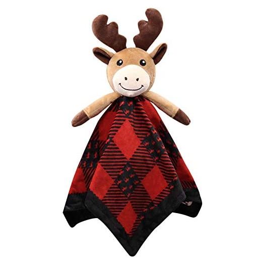 Moose Baby Animal Security Blanket Unisex Baby Snuggly Buffalo Plaid Animal Face Soft Bedding Plush Kids Sleeping Toys Nursery Décor Baby Shower Ideas