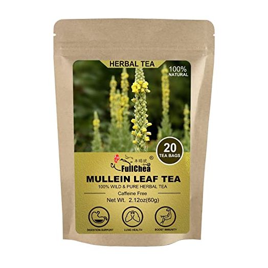 FullChea - Mullein Leaf Tea Bags, 20 Teabags, 3g/bag - Natural Mullein Tea Bags For Lungs - Non-GMO - Caffeine-free - Natural Healthy Herbal Tea For Detox & Respiratory Support