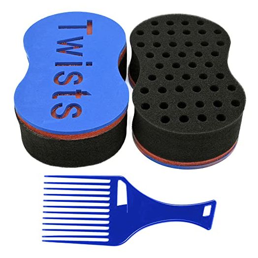 BEWAVE Hair Brush Sponge Twist Wave Barber Tool For Dreads Afro Locs Twist Curl Coil Black, 1 Pc with 1 Pc Hair Pick