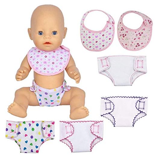 Famoby 4Pcs Baby Doll Diapers Doll Underwear and 2Pcs Doll Bids for 14 to 18 Inch Doll, American Girl Doll Baby Alive Girl Birthday Gift Sleepover Slumber Party