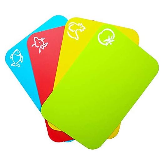 Carrollar Small Flexible Plastic Cutting Board Mats, Cutting Boards Mats With Food Icons, Gripped Back and Dishwasher Safe, Set of 4 (7.5x11.4inch)