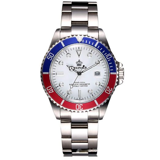 FANMIS Mens Luxury Rotatable Bezel Calendar Sport Luminous Business Quartz Waterproof Stainless Steel Watches (Silver Blue Red White)