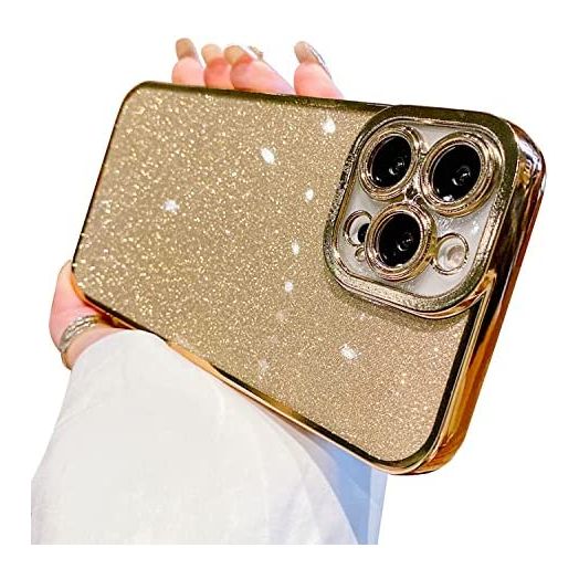Fycyko Compatible with iPhone 13 Pro Case Glitter Luxury Cute Flexible Bling Cover Camera Protection Shockproof Phone Case for Women Girl Design for iPhone 13 Pro 6.1'' Gold