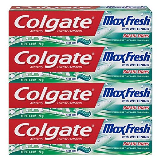 Colgate Max Fresh Whitening Toothpaste with Breath Strips, 6 Oz, Limited Edition, Clean mint, 24 Ounce (Pack of 4)