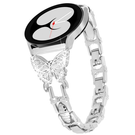 20mm Watch Band for Samsung Galaxy Watch 6 5 4 Band 40mm 44mm, Women Bling Diamond Slim Samsung Watch Bands, Metal band for Watch 5Pro/Watch 6 Classic/4 Classic/Watch 3 41mm/Active 2-Silver