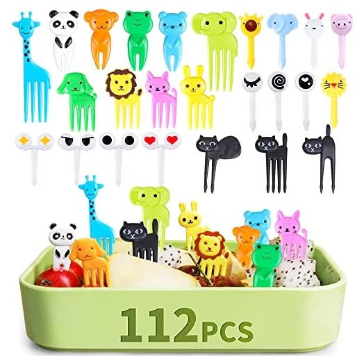 112PCS Food Picks for Kids, SEANSDA Fun Kids Food Picks for Picky Eaters, Cute Animal Fruit Toothpicks, Reusable Toddler Food Pick, Kids Lunch Accessories for Bento Box - BPA Free
