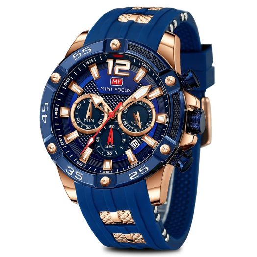 Watch for Men Fashion Casual Waterproof Chronograph Military Mens Watch Analog Quartz Business Watches Blue Silicone Best Mens Wristwatch Gift