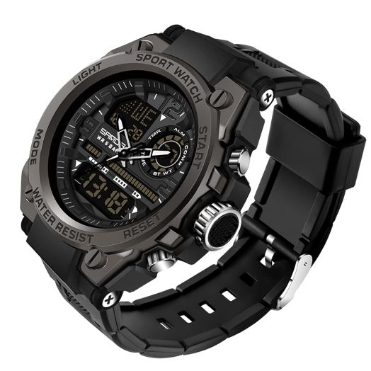 Military Watches for Men Tactical Waterproof Outdoor Sports Watch Analog Digital Multifunction Dual Display Mens Wristwatch (Silver black)
