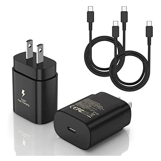 Type C Charger - 25W Fast Charging Wall Plug Block & 10 FT USB C to USB-C Cable Cord 2 Pack, Super USBC Power Adapter Brick Cube for Samsung Galaxy S22 S21 S20 S10 (Ultra Plus FE) iPad Pro 12.9/11