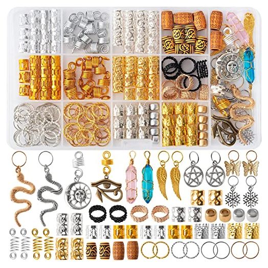 200pcs Hair Beads Jewelry, Dreadlocks Gem Crystal Hair Charms, Metal Hair Coils Rings