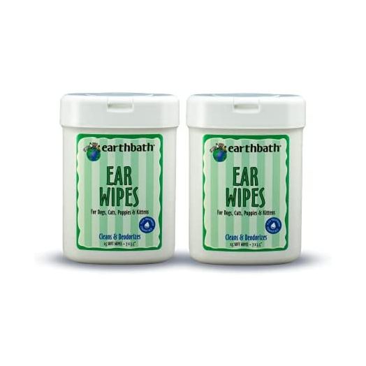 earthbath Ear Wipes with Witch Hazel for Dogs & Cats, Cleans & Deodorizes, 25 Wipes, (Pack of 2)
