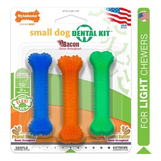 Nylabone FlexiChew Dog Dental Pack Flexi & Dental Bacon X-Small/Petite (3 Count)