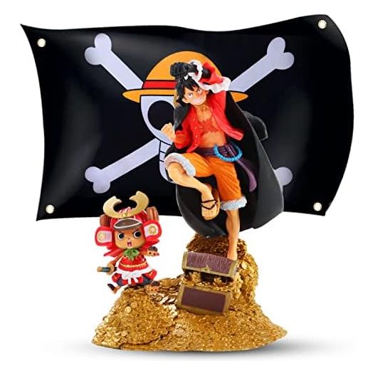 One Piece Luffy Action Figure Set with Flag for Anime Fans