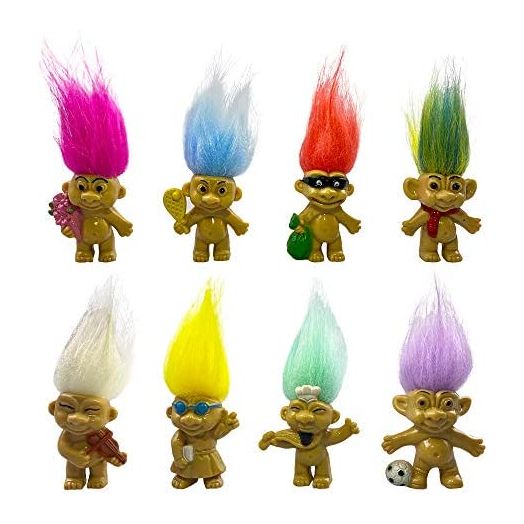 8PCS Troll Dolls, 80s' PVC Vintage Trolls Lucky Doll Action Figures 3" (Include The Length of Hair) Chromatic Adorable for Collections, School Project, Arts and Crafts, Party Favors
