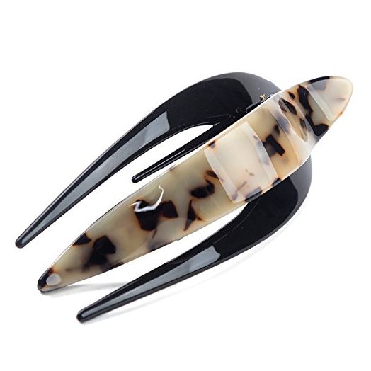 Prettyou Handmade Celluloid French Design Tortoise Shell Barrettes Side-slide Opening Duck Luxury Fashion Accessories Hair Clip Claw for Women (A)