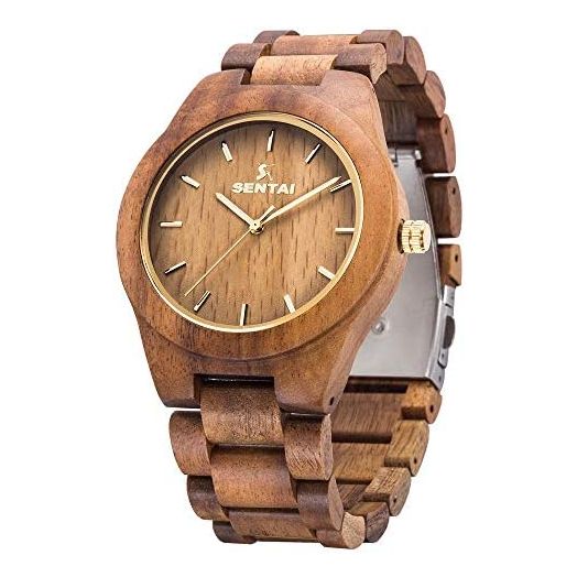 Men's Wooden Watch, Sentai Handmade Vintage Quartz Watches, Unisex Personalized Eengraved Wood Wrist Watches for Husband Holiday Surprise Father's Day Gifts from Daughter/Son/Wife