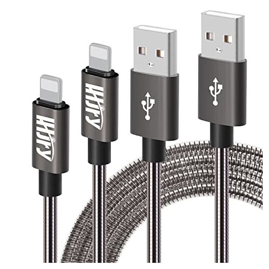 Tuocalo Premium Metal Braided USB Charging Cable, Indestructible Chew Proof Fast Charging Cord, Stainless Steel, Tangle Free, Pet Resistant, Charge and Data sync at high Speed, 2Pack 6.6ft