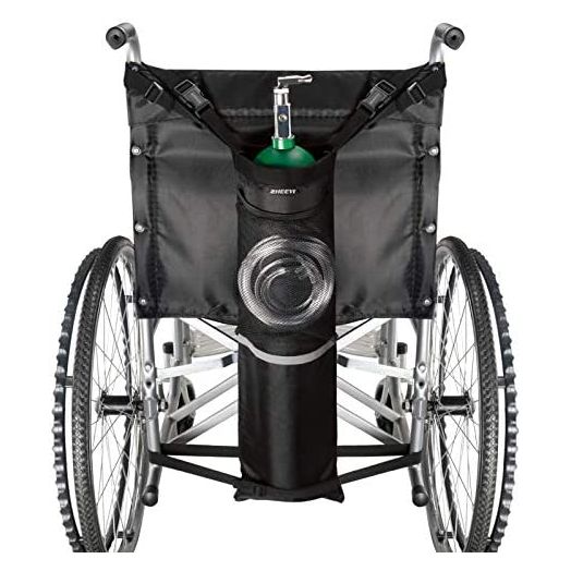 ZHEEYI Oxygen Cylinder Bag for Wheelchairs with Buckles, Fits Any Wheelchair, Black (Fits Most Oxygen cylinders)