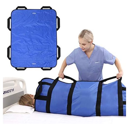 ZHEEYI Multipurpose 48" x 40" Positioning Bed Pad with Reinforced Handles - Reusable & Washable Transfer Sheet for Turning, Lifting & Repositioning - Double-Sided Nylon Fabric, Blue